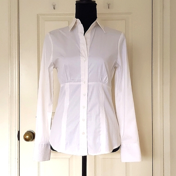NWT. The Limited Cotton Rayon Spandex Dress Shirt w/gold stripes & waist design. - Picture 1 of 6